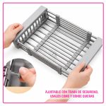 Escurridor acero inoxidable extensible de bacha para vajilla frutas verduras - Image 4