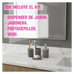 Kit para Baño x4 Dispenser de jabón Vaso Jabonera Porta Cepillo Plástico y Bambú - Image 9