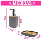 Kit para Baño x4 Dispenser de jabón Vaso Jabonera Porta Cepillo Plástico y Bambú - Image 2