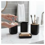 Kit para Baño x4 Dispenser de jabón Vaso Jabonera Porta Cepillo Plástico y Bambú - Image 7