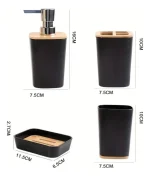 Kit para Baño x4 Dispenser de jabón Vaso Jabonera Porta Cepillo Plástico y Bambú - Image 7