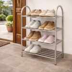 Zapatero de 4 niveles estantería aluminio plateado