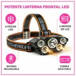 Linterna Frontal Recargable 5 luces LED Con Correa Ajustable - Imagen 5