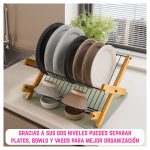 Escurridor Secaplatos para Cocina con Doble Nivel de Bambu y Metal - Image 7