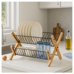 Escurridor Secaplatos para Cocina con Doble Nivel de Bambu y Metal - Image 8