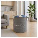 Cesto Organizador de Ropa Sucia con Manijas Plegable Redondo - Image 6