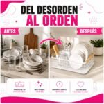 Escurridor Organizador De Platos Con Bandeja Recolectora Asa De Madera 1 Nivel - Imagen 7
