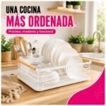 Escurridor Organizador De Platos Con Bandeja Recolectora Asa De Madera 1 Nivel - Imagen 9