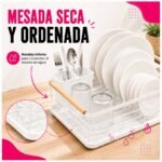 Escurridor Organizador De Platos Con Bandeja Recolectora Asa De Madera 1 Nivel - Imagen 5