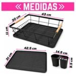 Escurridor Organizador De Platos Con Bandeja Recolectora Asa De Madera 1 Nivel - Imagen 2