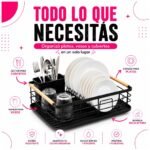 Escurridor Organizador De Platos Con Bandeja Recolectora Asa De Madera 1 Nivel - Imagen 6