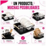Escurridor Organizador De Platos Con Bandeja Recolectora Asa De Madera 1 Nivel - Imagen 4