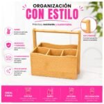 Organizador de Cubiertos y Utensilios con Asa y 4 Divisiones en Bambú - Imagen 5