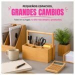 Organizador de Cubiertos y Utensilios con Asa y 4 Divisiones en Bambú - Imagen 9