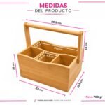 Organizador de Cubiertos y Utensilios con Asa y 4 Divisiones en Bambú - Imagen 3