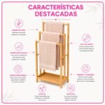 Toallero Organizador de Pie en Bambú con 3 Niveles y 1 Estante - Imagen 6