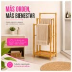 Toallero Organizador de Pie en Bambú con 3 Niveles y 1 Estante - Imagen 7