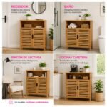 Mueble Gabinete Organizador en Bambú para Baño, Cocina Living con Estantes y Puertas - Imagen 6