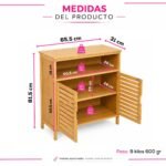Mueble Gabinete Organizador en Bambú para Baño, Cocina Living con Estantes y Puertas - Imagen 3