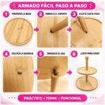 Bandeja Bambú Bamboo Redonda Doble Piso Para Dulces Picada - Imagen 5