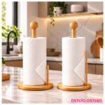 Porta Rollo de Cocina de Bambú con Base Redonda
