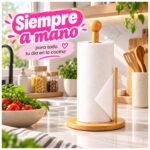 Porta Rollo de Cocina de Bambú con Base Redonda - Imagen 7