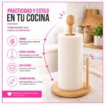 Porta Rollo de Cocina de Bambú con Base Redonda - Imagen 3