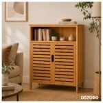 Mueble Gabinete Organizador en Bambú para Baño, Cocina Living con Estantes y Puertas