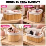 Kit De 4 Canastos Organizadores Bambú Bamboo Plegables Hogar - Imagen 5