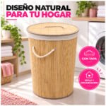 Canasto De Bambú Bamboo Organizador Para Ropa Sucia Con Tapa Plegable - Imagen 9