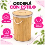 Canasto De Bambú Bamboo Organizador Para Ropa Sucia Con Tapa Plegable - Imagen 12
