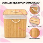 Canasto De Bambú Bamboo Organizador Para Ropa Sucia Con Tapa Plegable - Imagen 13