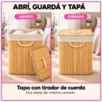 Canasto De Bambú Bamboo Organizador Para Ropa Sucia Con Tapa Plegable - Imagen 15