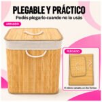 Canasto De Bambú Bamboo Organizador Para Ropa Sucia Con Tapa Plegable - Imagen 10