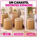 Canasto De Bambú Bamboo Organizador Para Ropa Sucia Con Tapa Plegable - Imagen 11
