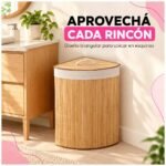 Canasto De Bambú Bamboo Organizador Para Ropa Sucia Con Tapa Plegable - Imagen 14