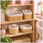 Kit De 4 Canastos Organizadores Bambú Bamboo Plegables Hogar