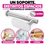 Soporte De Acero Para Rollo Papel Higiénico Adhesivo Baño - Imagen 6
