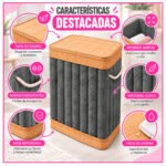 Cesto Organizador para Ropa Plegable con Tapa de Bambú y Tela Rectangular - Imagen 4