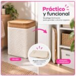 Cesto Organizador para Ropa Plegable con Tapa de Bambú y Tela Rectangular - Imagen 7