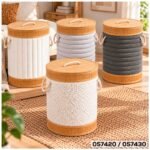 Cesto Organizador Redondo Plegable con Tapa de Bambú y Tela