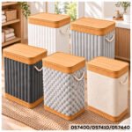 Cesto Organizador para Ropa Plegable con Tapa de Bambú y Tela Rectangular