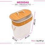 Cesto Organizador Ovalado Plegable con Tapa de Bambú y Tela - Imagen 2