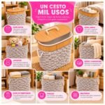 Cesto Organizador Ovalado Plegable con Tapa de Bambú y Tela - Imagen 5