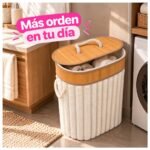 Cesto Organizador Ovalado Plegable con Tapa de Bambú y Tela - Imagen 7